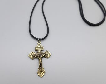 Pardon Bronze Crucifix Necklace - Adjustable Cord