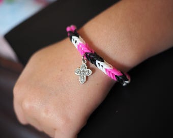 3 Color Custom Rainbow Loom Fishtail Bracelet with 4 way cross