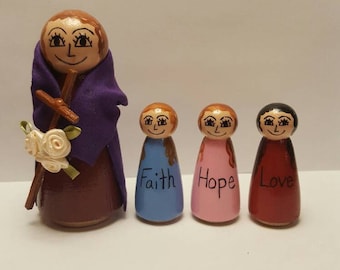 St. Sophia Peg Doll with her 3 children