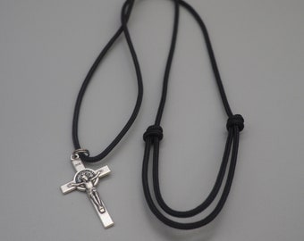 Small St. Benedict Silver Necklace - Adjustable Cord