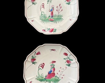 Platos de porcelana estilo chinoiserie (juego de 2) – Decoración de pared con motivos asiáticos pintados a mano