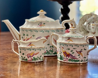 Royal Crown Derby A515 Tea Set, Teapot, Covered Sugar, Cream Jug/Pitcher - Chelsea Bird/Pheasant