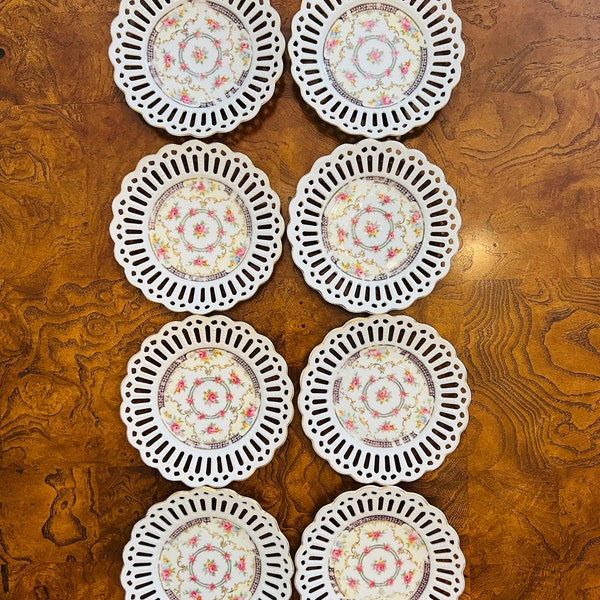 Reticulated Plates with Scattered Floral Center -  Germany - Set of 8