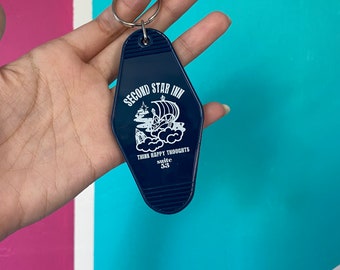 Second Star Inn Motel Keychain, Think Happy Thoughts Porte-clés d’hôtel, Porte-clés rétro, Clés de voiture, Clés de maison, Peter Pan, Inspiré des parcs Disney