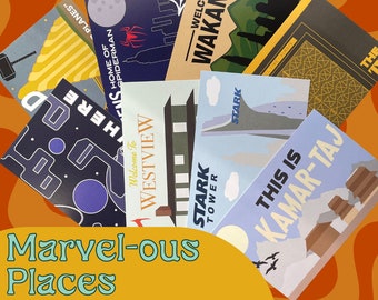 Marvel-ous Places Postcards, Avengers Postcard Print, Small Disney Inspired Print