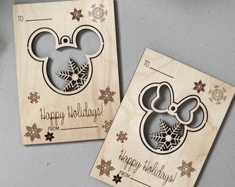 Wooden Personalized Christmas Card with Ornament Mouse Ornament Holiday Gift Card