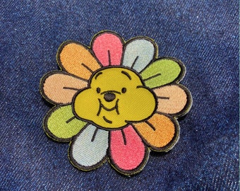 Pooh Flower Embroidered Iron On Patch Silly Old Bear Winnie Spring Patch