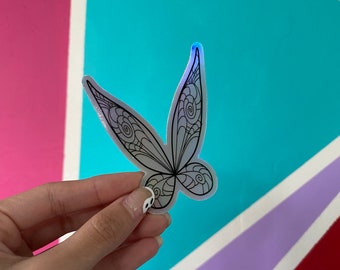 Autocollant holographique ailes de fées Tink contour noir Autocollant en vinyle inspiré de la fée clochette Peter Pan