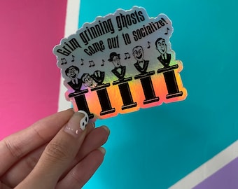 Sticker holographique hanté fantômes grimaçants, attraction manoir hanté faire de l'auto-stop inspiré des fantômes autocollant en vinyle