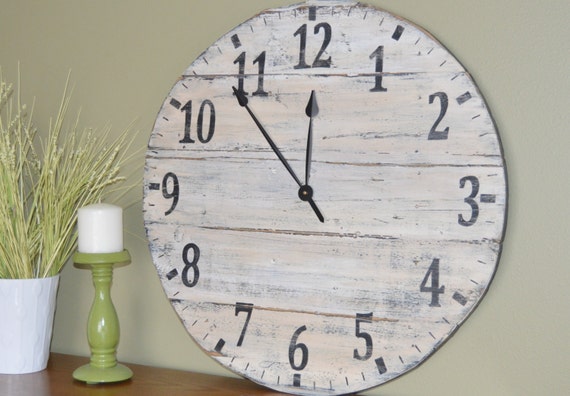 24 Large Oversized Distressed Wood Wall Clock Rustic