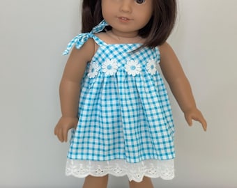 Blue and White Gingham Summer Dress for 18" Doll