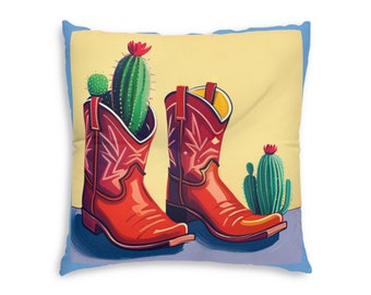 Boots and Cacti Tufted Floor Pillow, Square