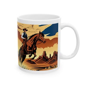 Vintage Western Cowboy Keramikbecher: Old West Horseback Design