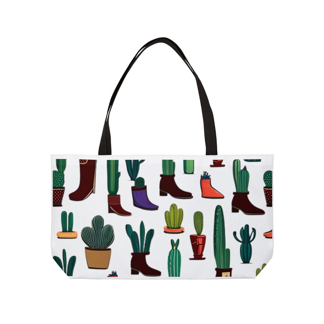 Western Cowboy Cactus Pattern Print Leather Tote Bag main image 1