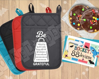 BE GRATEFUL cute kitchen quote pot holder oven mitt