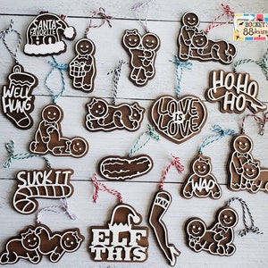 Naughty Funny Walnut & Maple Wood Gingerbread Cookie Ornaments kinky Sex
