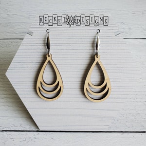 Basswood Natural WOOD Dangle Earrings Laser Cut image 1