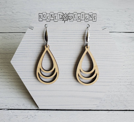 Basswood Natural WOOD Dangle Earrings Laser Cut Etsy UK