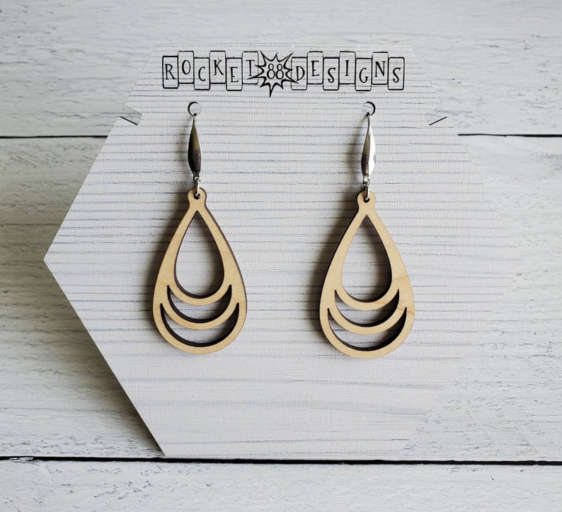 Basswood Natural WOOD Dangle Earrings Laser Cut image 1