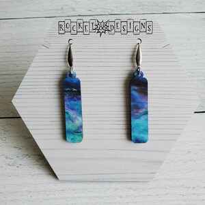 Abalone Galaxy Rectangle WOOD Dangle Earrings Laser Cut Night Sky Galaxy Space