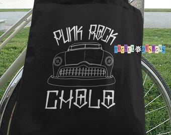 Punk Rock Cholo© 50's Custom Black Cotton Canvas Tote Bag Black Cotton Canvas Tote Bag Cute Cholo art low rider art low brow art vintage car