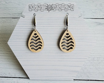 Basswood chevron Natural WOOD Dangle Earrings Laser Cut Pattern waves Chevron Stripes