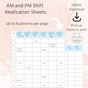 Nurse medication sheet, medication log, nurse med sheet, nurse MAR, printable medication tracker, day shift and night shift medication log