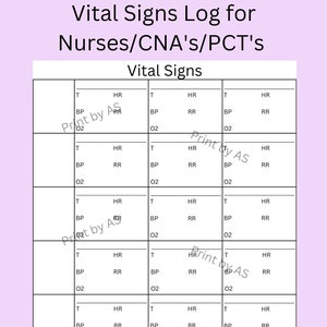 Nursing Report Sheet, Vital Signs Log, Blood Pressure Log, Temperature Log, PDF Digital Download, Nurses/CNA&#39;s/PCT&#39;s