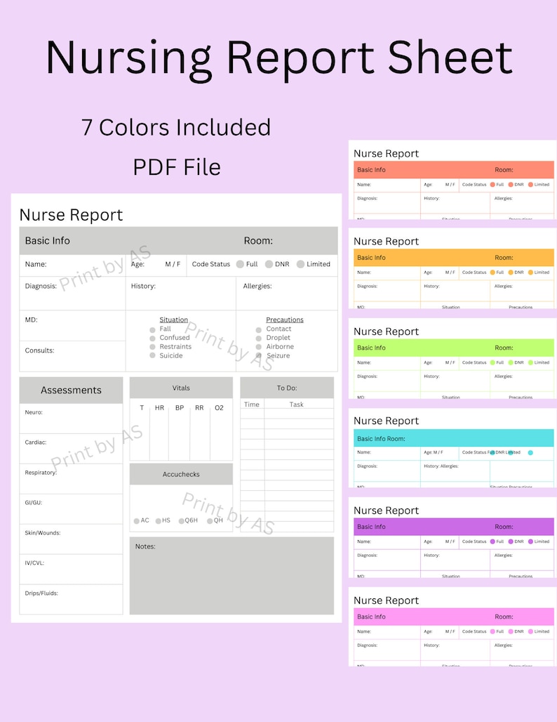 Printable Nurse Report Sheet, Nurse Brain, Nursing Report Template, ICU Printable Nurse Report Sheet, Nurse Brain, Nursing Report Template, ICU