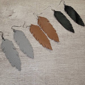 Handmade Straight Feather Leather Earrings. Boho Feather Earrings, Leather Earrings