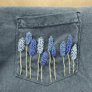 Lavender Flower Hand-Embroidered Pocket Tee Shirt Unisex