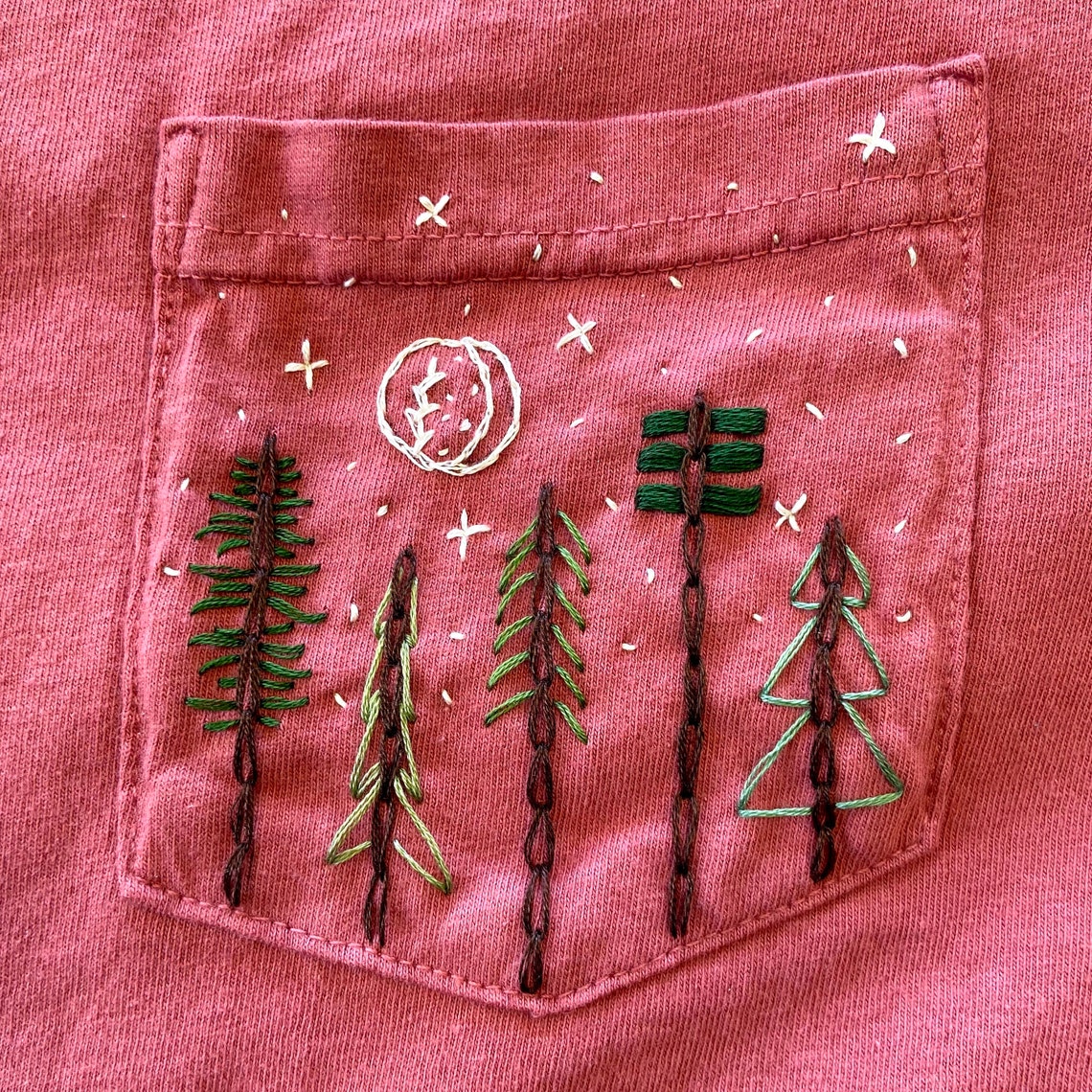 Spruce Trees HandEmbroidered Pocket Tee Shirt Unisex Short Etsy