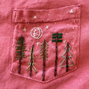 Spruce Trees Hand-Embroidered Pocket Tee Shirt Unisex Short Sleeve image 3