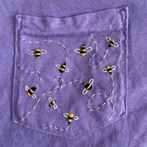 Bumblebees Hand-Embroidered Pocket Tee Shirt Unisex Short Sleeve image 6