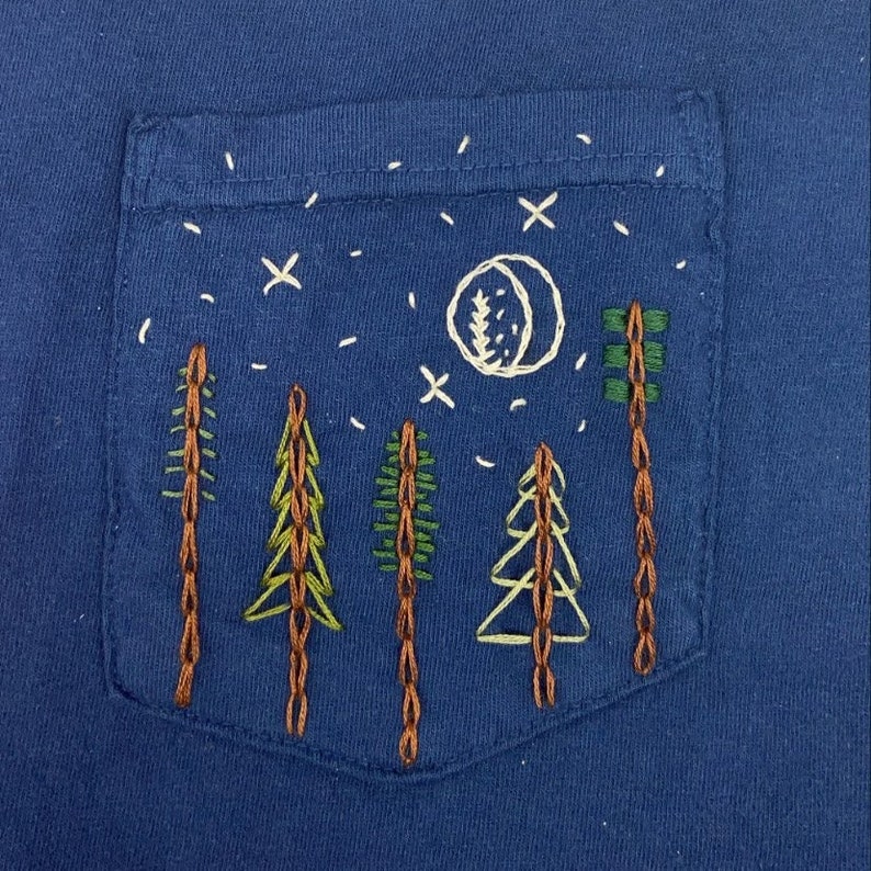 Spruce Trees Hand-Embroidered Pocket Tee Shirt Unisex Short Sleeve image 6