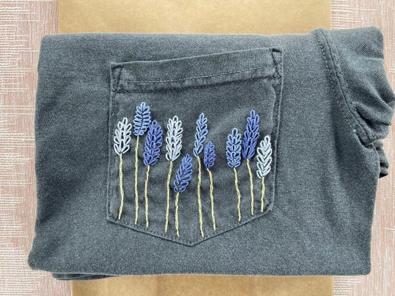 Lavender Flower Hand-embroidered Pocket 