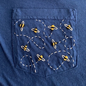 Bumblebees Hand-Embroidered Pocket Tee Shirt Unisex Short Sleeve image 7