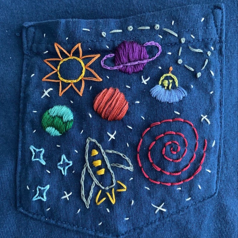Outer Space Hand-embroidered Pocket Tee Shirt Unisex Short - Etsy