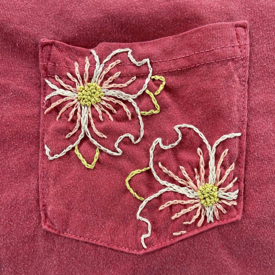 Dogwood Flower Handembroidered Pocket Tee Shirt Unisex Short Etsy