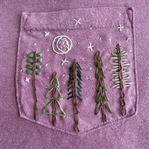 Spruce Trees Hand-Embroidered Pocket Tee Shirt Unisex Short Sleeve image 4