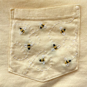Bumblebees Hand-Embroidered Pocket Tee Shirt Unisex Short Sleeve image 4