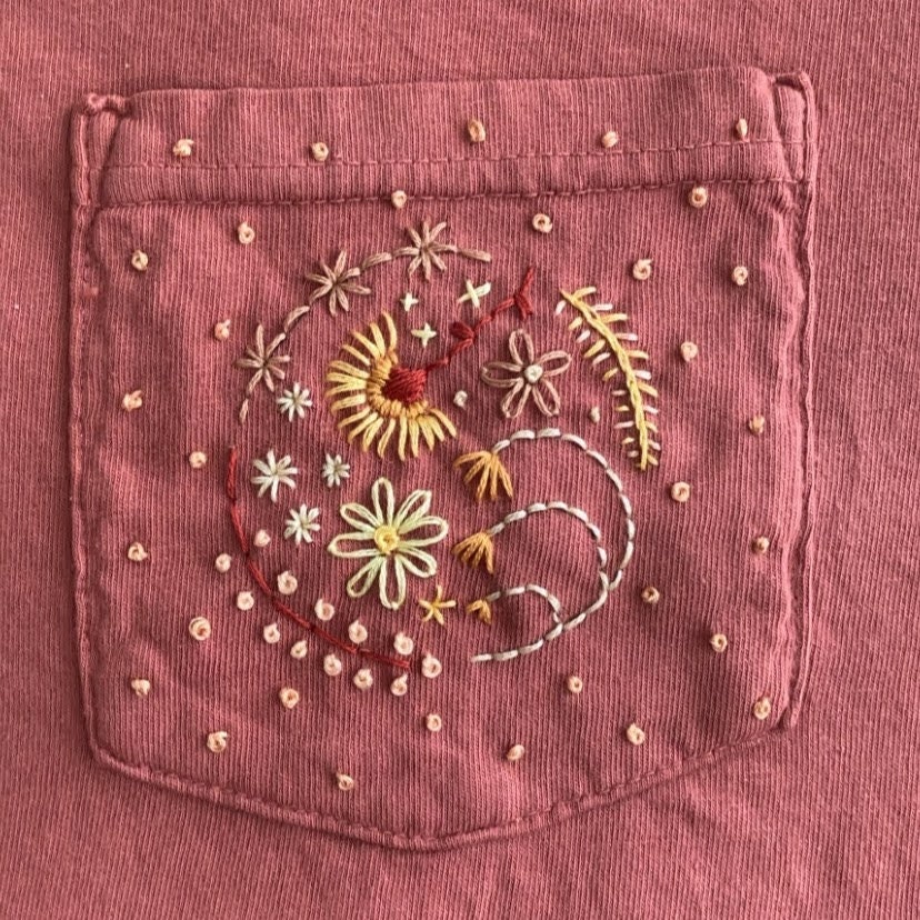 Flower Ring HandEmbroidered Pocket Tee Shirt Unisex Short Etsy