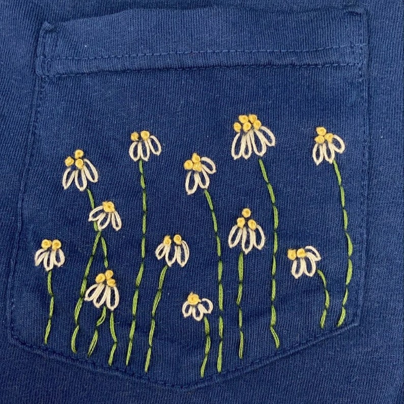 Daisies Handembroidered Pocket Tee Shirt Unisex Short Sleeve Etsy