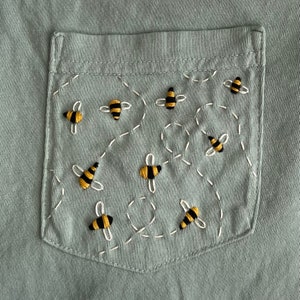 Bumblebees Hand-Embroidered Pocket Tee Shirt Unisex Short Sleeve image 5