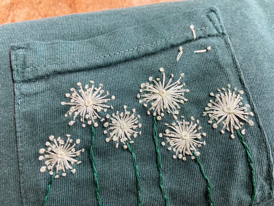 Dandelions HandEmbroidered Pocket Tee Shirt Unisex Short Etsy