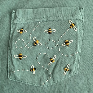 Bumblebees Hand-Embroidered Pocket Tee Shirt Unisex Short Sleeve image 8