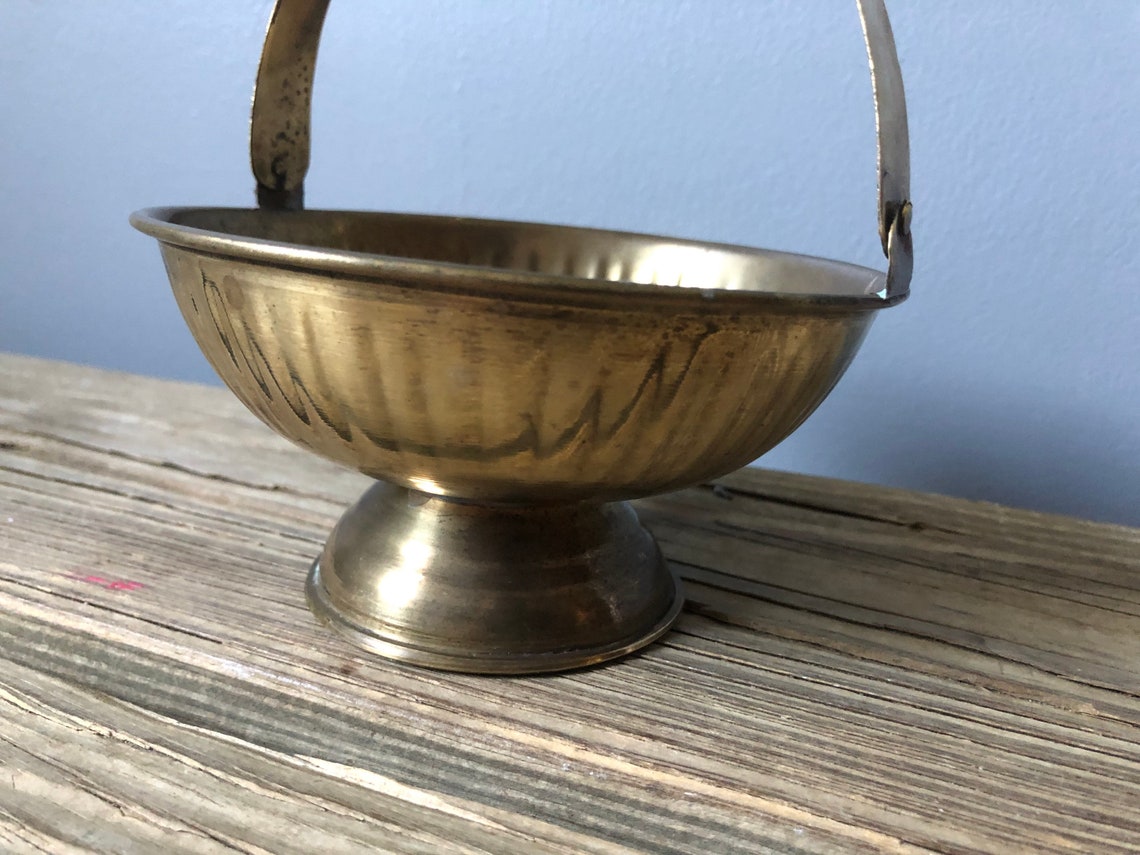 Vintage Brass Basket Small Brass Potpourri Bowl Bohemian Etsy