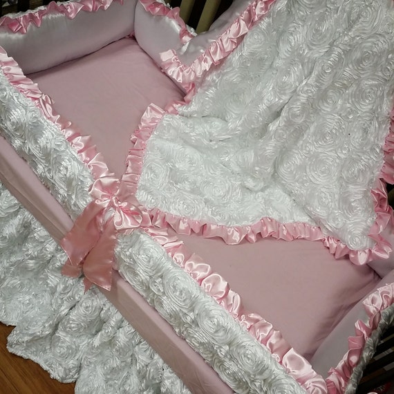 White Satin Rosette Crib Set. Etsy