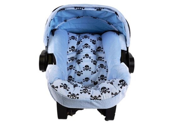 Minky Blue Skull Infant Car Seat Replacement Cover You Minky Blue Skull Infant Car Seat, Skull Car Seat Covers For Babies