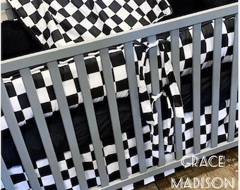 Baby Boy Crib Bedding. Checker Baby Bedding. Checkered Flag Crib Bedding. Off Road Nursery. Dirt Bike Nursery. Checkered Nursery